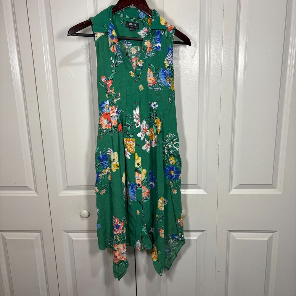 Anthropologie Maeve Floral Button Front Dress Womens 2 Green Boho Cottagecore